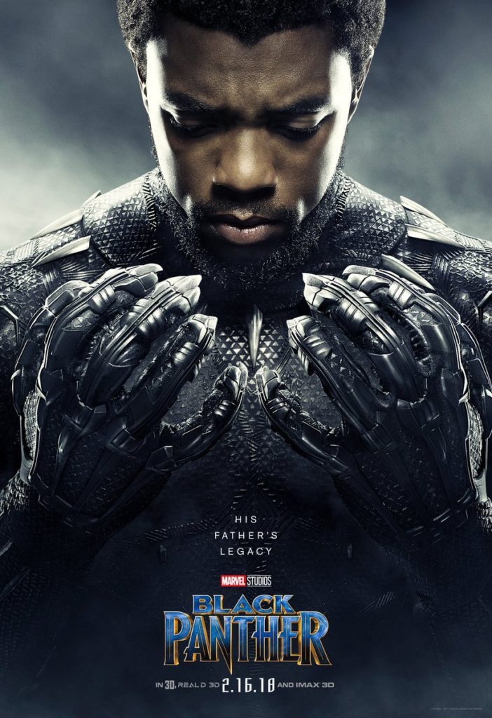 Cartaz do filme Pantera Negra mostrando o personagem T'Challa/Pantera Negra