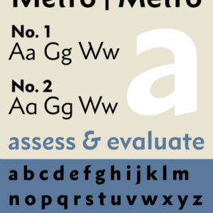 Fonte tipográfica Metro criada por W. A. Dwiggings. Crédito da imagem: w:User:Julian_Grybowski, CC BY-SA 4.0 , via Wikimedia Commons