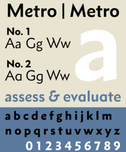 Fonte tipográfica Metro criada por W. A. Dwiggings. Crédito da imagem: w:User:Julian_Grybowski, CC BY-SA 4.0 , via Wikimedia Commons